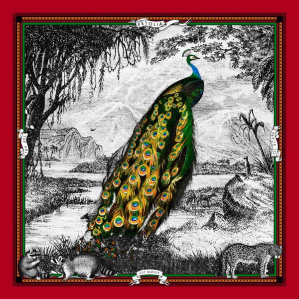 Batic matase naturala-Peacock Feathers - rosu