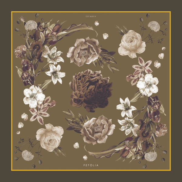 Batic matase naturala-Secret Garden kaki