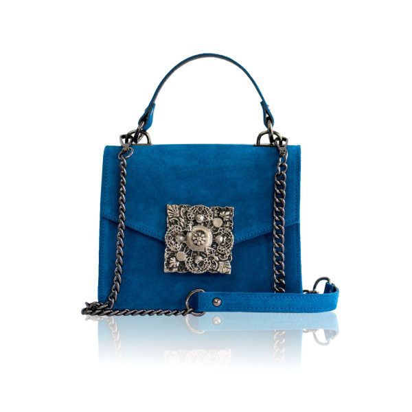 Poseta Dahlia blue suede coperta