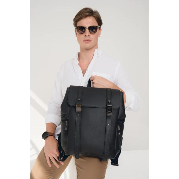 Boston Leather Backpack - Black 1
