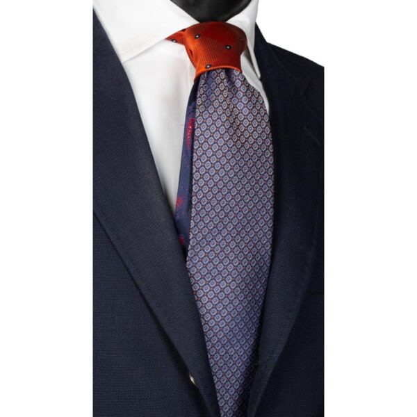 Cravatta-Blu-Arancio-Bianca-Nodo-in-Contrasto-Arancio-N2329