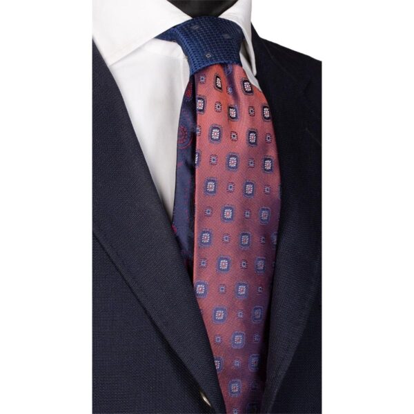 Cravatta-Rosso-Indiano-Cangiante-Fantasia-Blu-Bianco-Nodo-in-Contrasto-Bluette-N1972