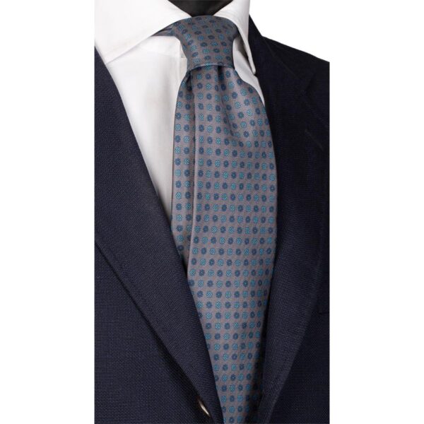 Cravatta-Stampa-di-Seta-Vintage-Grigia-Fantasia-Turchese-Blu-Arancione-6080