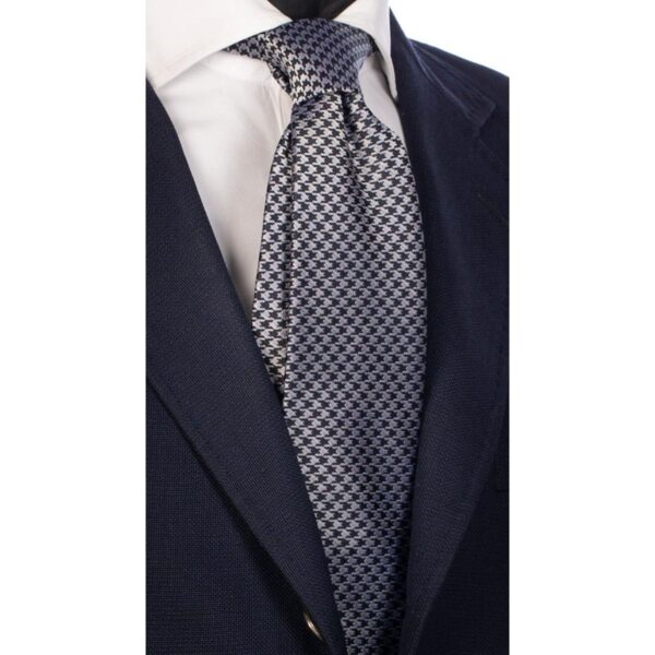 Cravatta-Uomo-per-Cerimonia-di-Seta-Pied-de-Poule-Bianco-Blu-Notte-CY3099