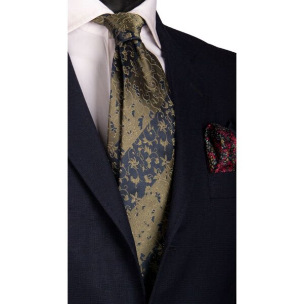 Cravatta-Vintage-Regimental-di-Seta-Blu-Verde-a-Fiori-Tono-su-Tono-CV64