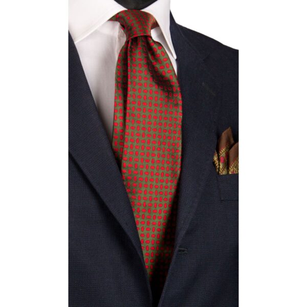 Cravatta-Vintage-di-Seta-VerdeBottiglia-Fantasia-Rosso-CV502