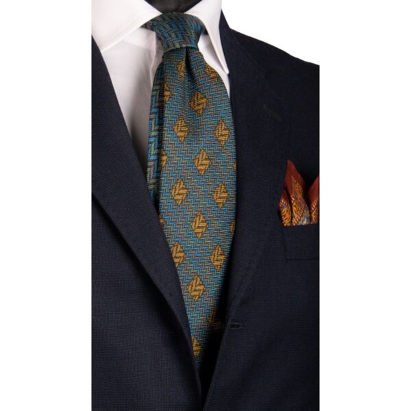 Cravatta-Vintage-in-Saia-di-Seta-Grigia-Verde-Oliva-Fantasia-Nodo-in-Contrasto-CV164