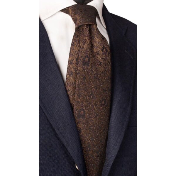 Cravatta-in-Seta-Lino-Marrone-Fiori-Blu-Notte-Viola-6528